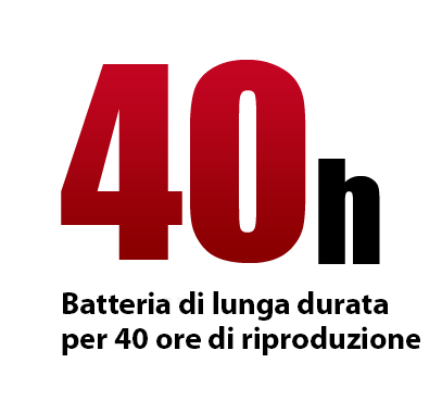 Batteria di lunga durata per 40 ore di riproduzione